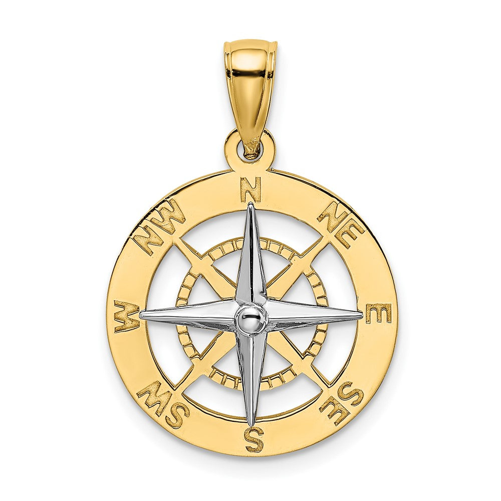 10k Yellow w/Rhodium 17.8 mm  Nautical Compass White Needle Charm (2.68 grams)