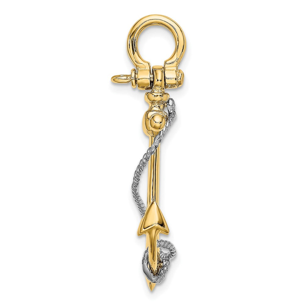 10k Two-tone 20 mm Two-tone 3-D Anchor w/T Bar and Rope w/Shackle Bail Charm (2.84 grams)