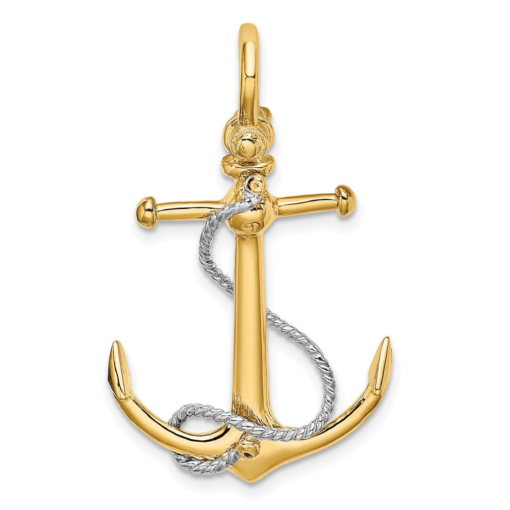 10k Two-tone 20 mm Two-tone 3-D Anchor w/T Bar and Rope w/Shackle Bail Charm (2.84 grams)