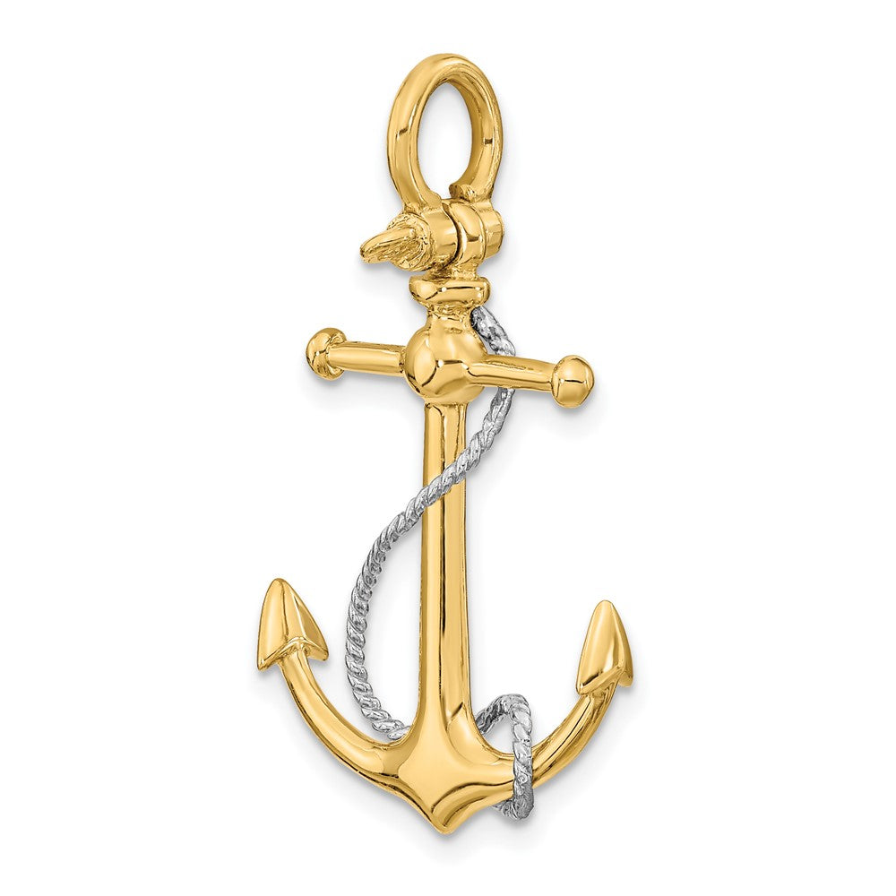 10k Two-tone 20 mm Two-tone 3-D Anchor w/T Bar and Rope w/Shackle Bail Charm (2.84 grams)