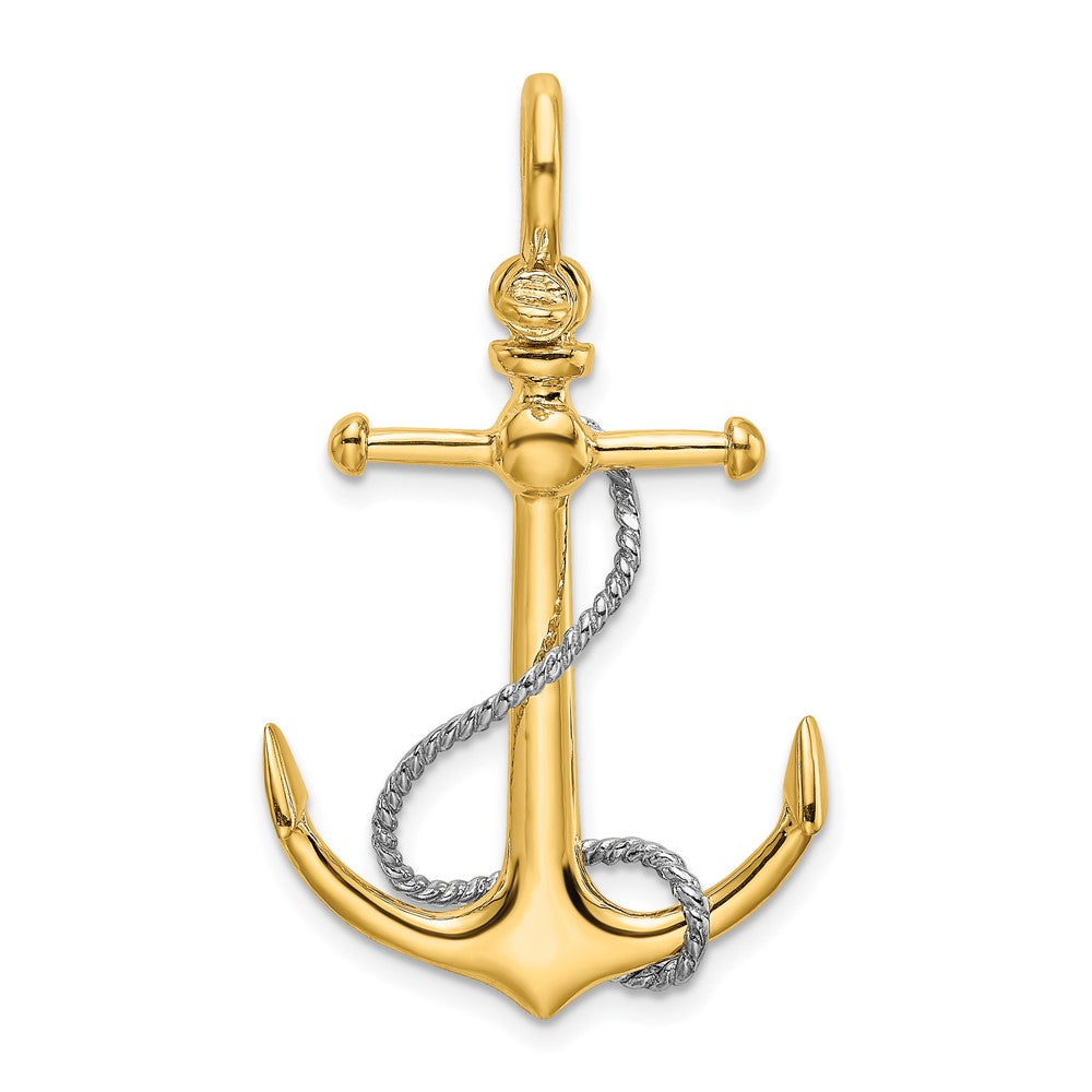 10k Two-tone 20 mm Two-tone 3-D Anchor w/T Bar and Rope w/Shackle Bail Charm (2.84 grams)