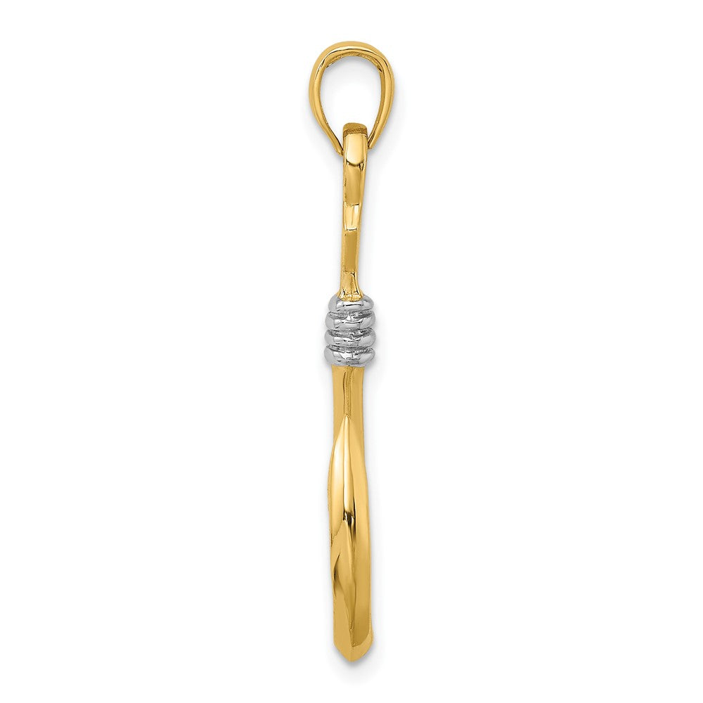 10k Yellow w/Rhodium 12.5 mm  3-D Fish Hook With Rope Charm (2.17 grams)