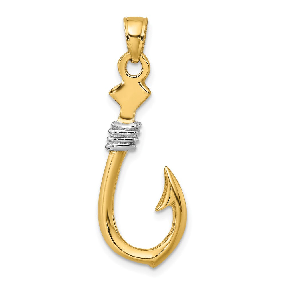 10k Yellow w/Rhodium 12.5 mm  3-D Fish Hook With Rope Charm (2.17 grams)