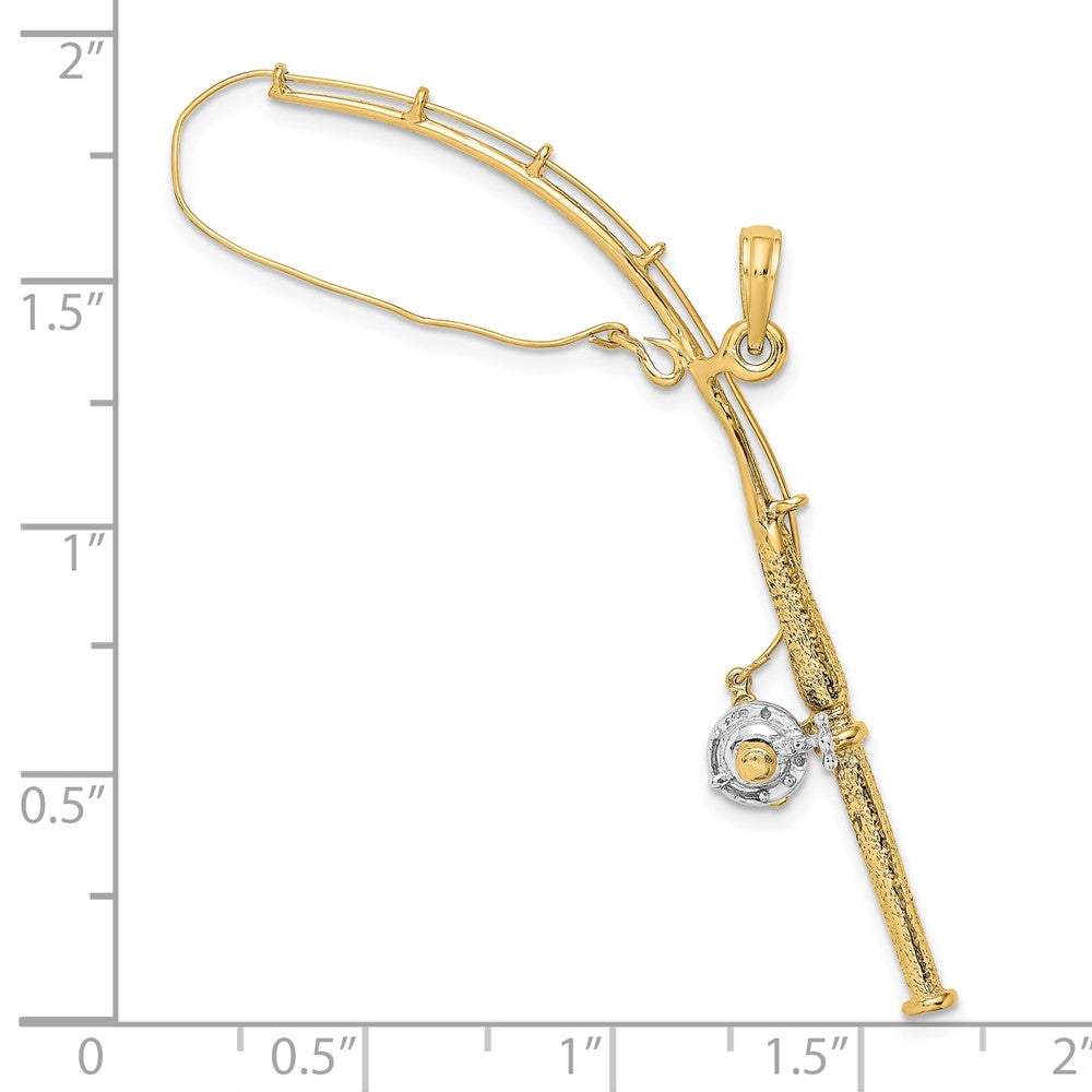 10k Yellow w/Rhodium 17 mm  3-D Moveable Fishing Pole W/ Reel Pendant (2.39 grams)