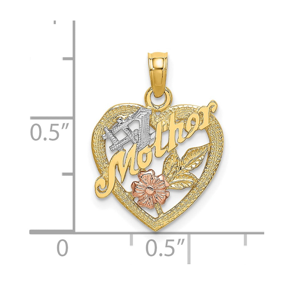 10k Two-tone 14.7 mm  #1 MOTHER Heart Charm (1.16 grams)