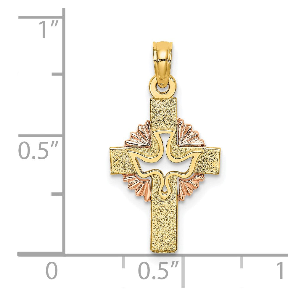 10k Two-tone 13 mm Two-Tone Cut-Out Dove On Cross Charm