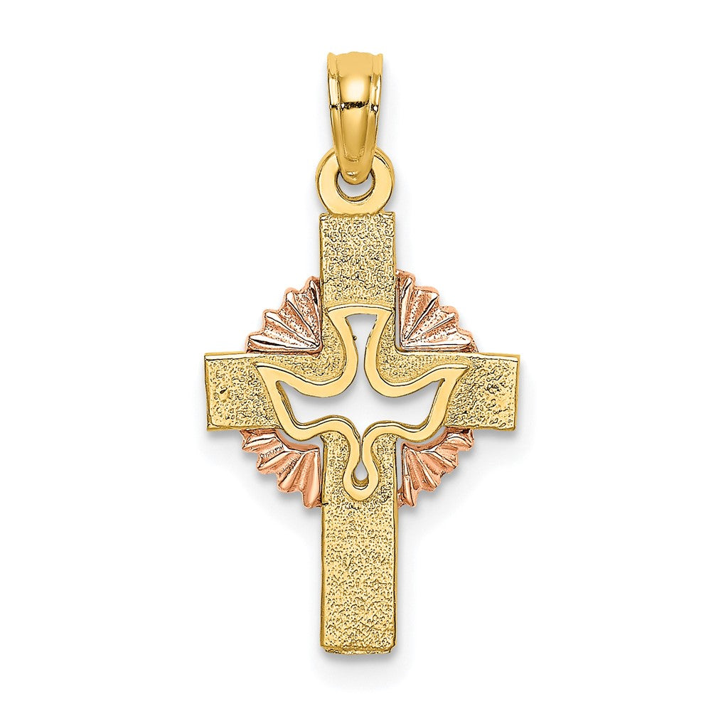 10k Two-tone 13 mm Two-Tone Cut-Out Dove On Cross Charm