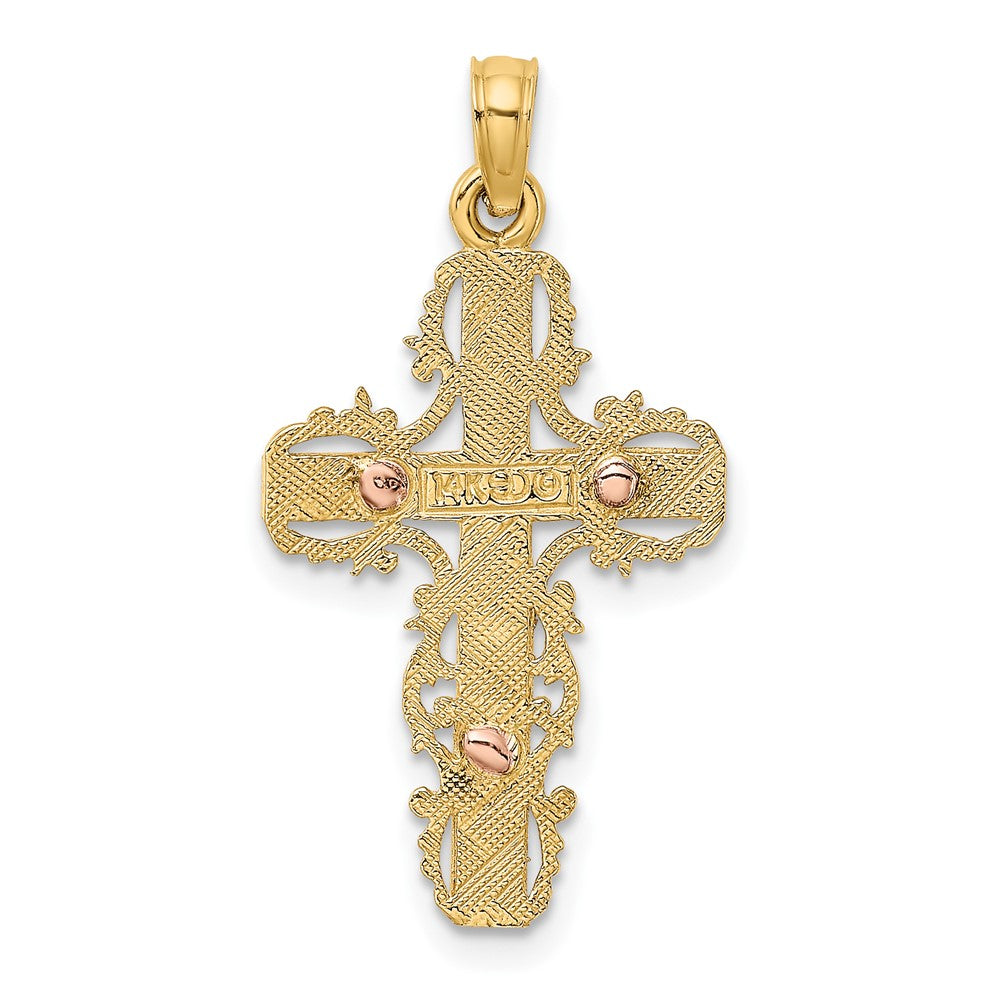 10k Two-tone 15 mm Two-Tone w/ Lace Trim Jesus Crucifix Charm (1.22 grams)