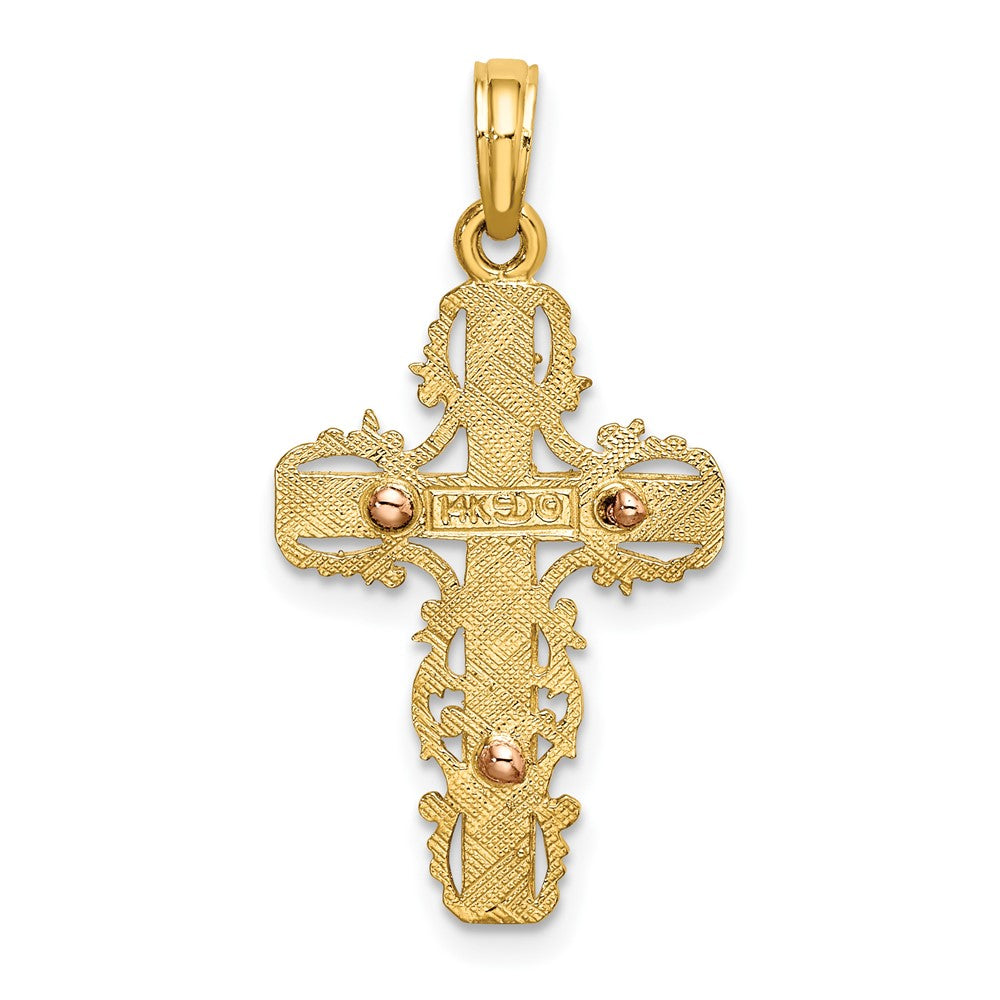 10k Two-tone 14 mm Two-Tone w/ Lace Trim Cross Charm