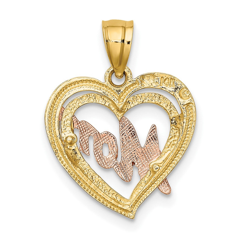 10k Two-tone 14.6 mm Two-Tone MOM Heart Charm (0.92 grams)