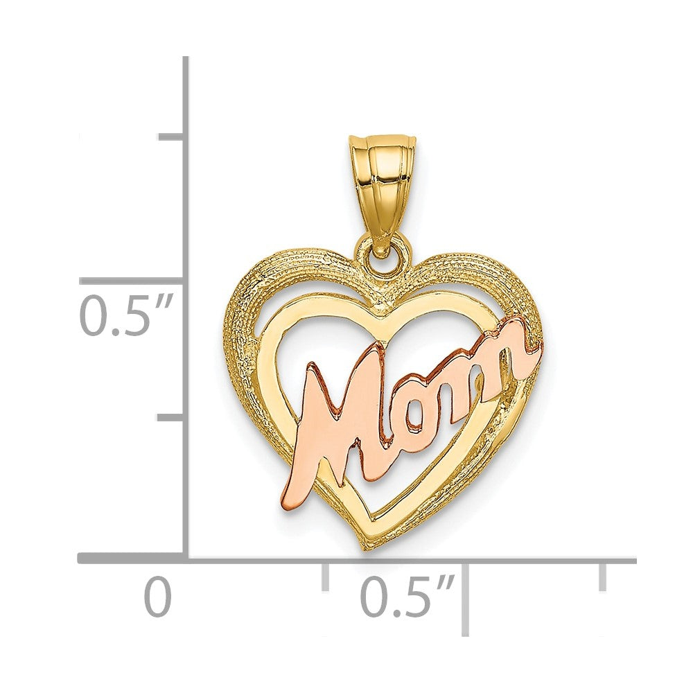 10k Two-tone 14.6 mm Two-Tone MOM Heart Charm (0.92 grams)