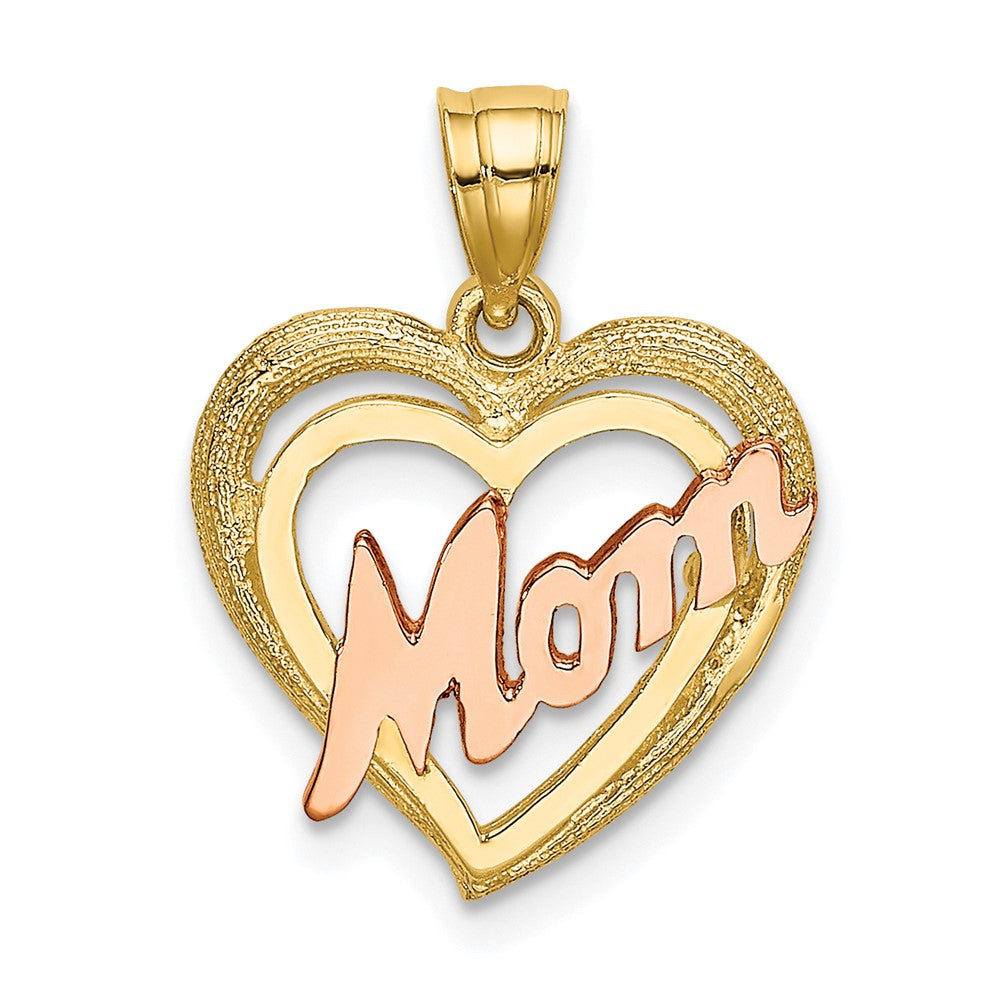 10k Two-tone 14.6 mm Two-Tone MOM Heart Charm (0.92 grams)