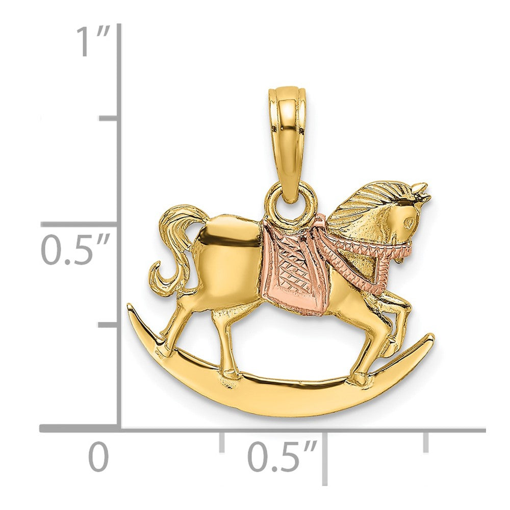 10k Two-tone 17.9 mm Two-Tone 2-D Rocking Horse w/ Saddle Charm (1.05 grams)