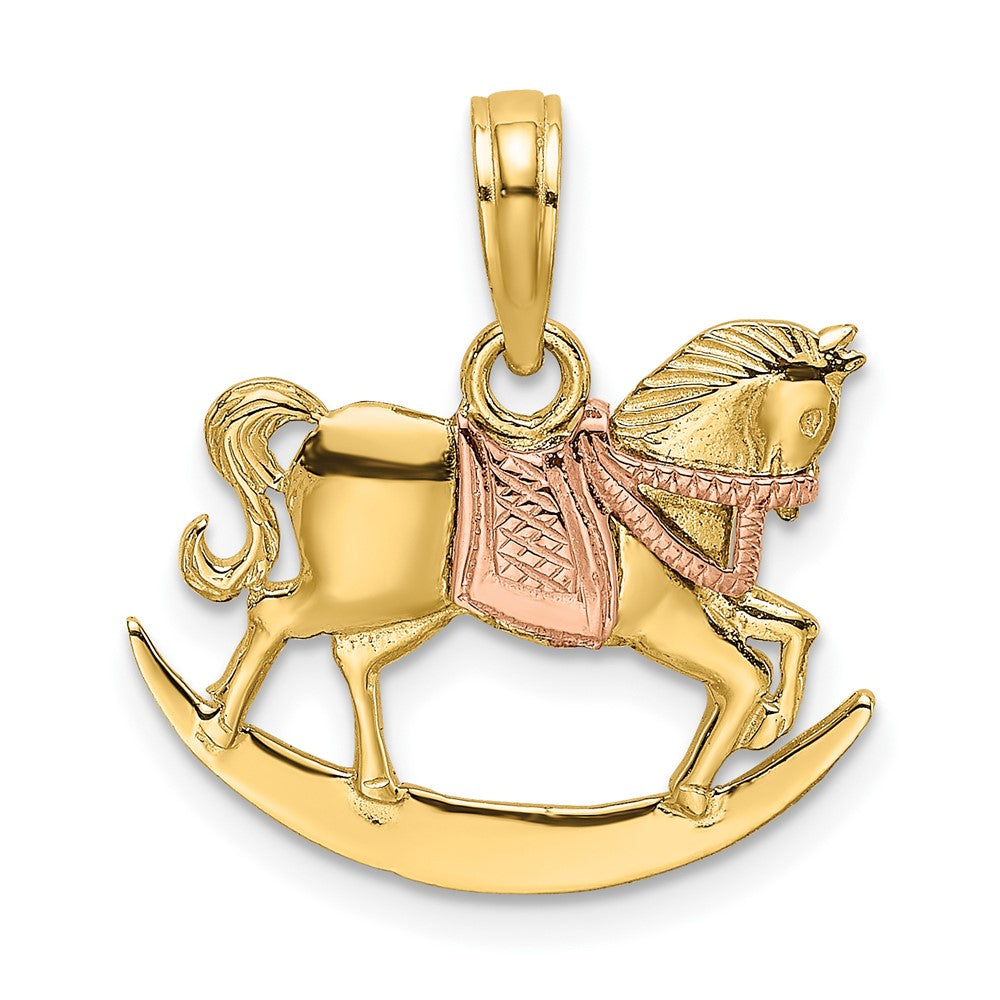 10k Two-tone 17.9 mm Two-Tone 2-D Rocking Horse w/ Saddle Charm (1.05 grams)