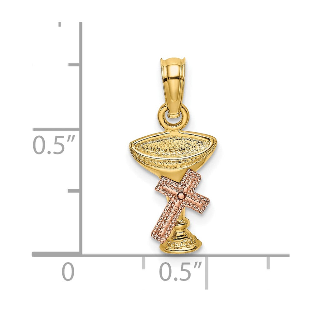 10k Two-tone 8 mm nion Cup w/ Cross Charm (0.72 grams)