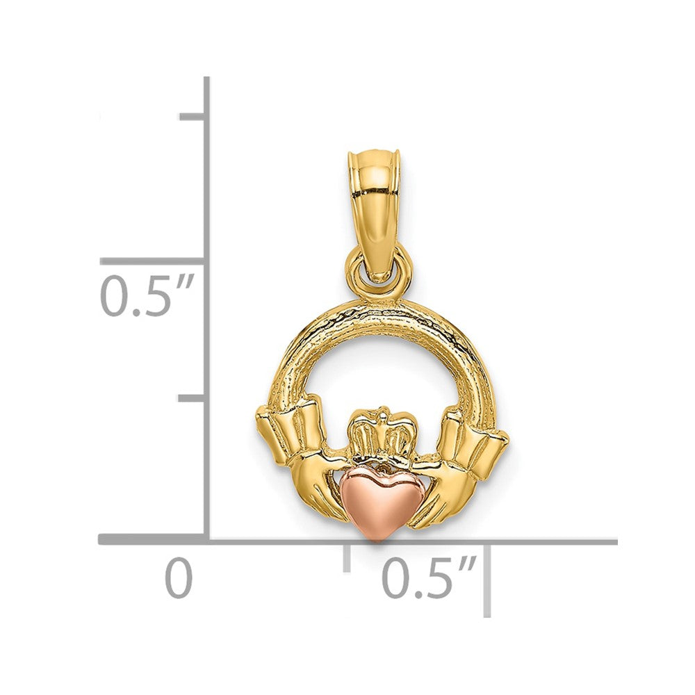 10k Two-tone 10 mm Two-Tone Claddagh w/ Heart Charm