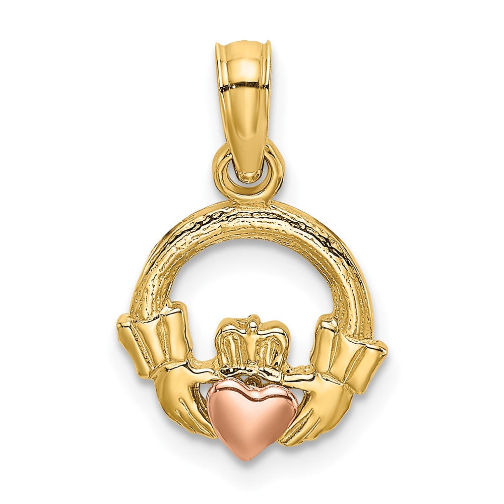 10k Two-tone 10 mm Two-Tone Claddagh w/ Heart Charm (0.62 grams)