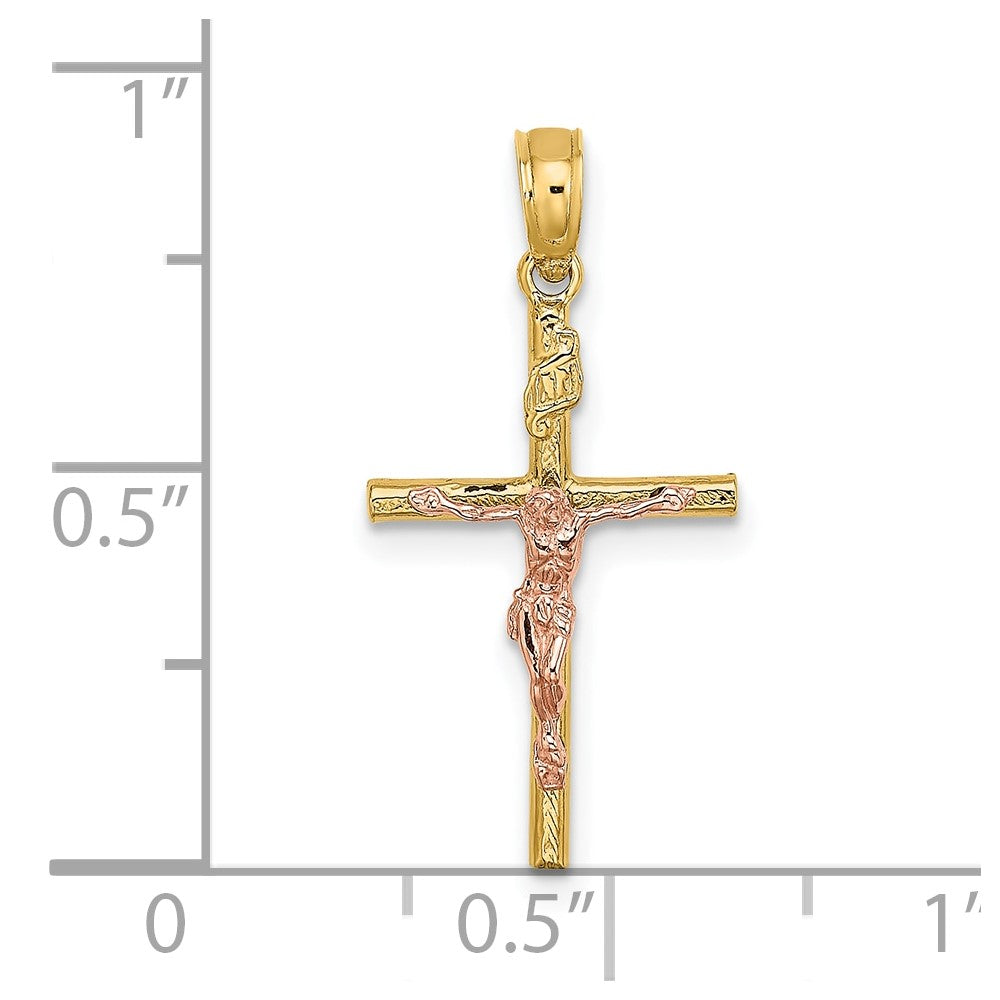 10k Two-tone 12 mm Two-Tone Cross Jesus Crucifix Charm