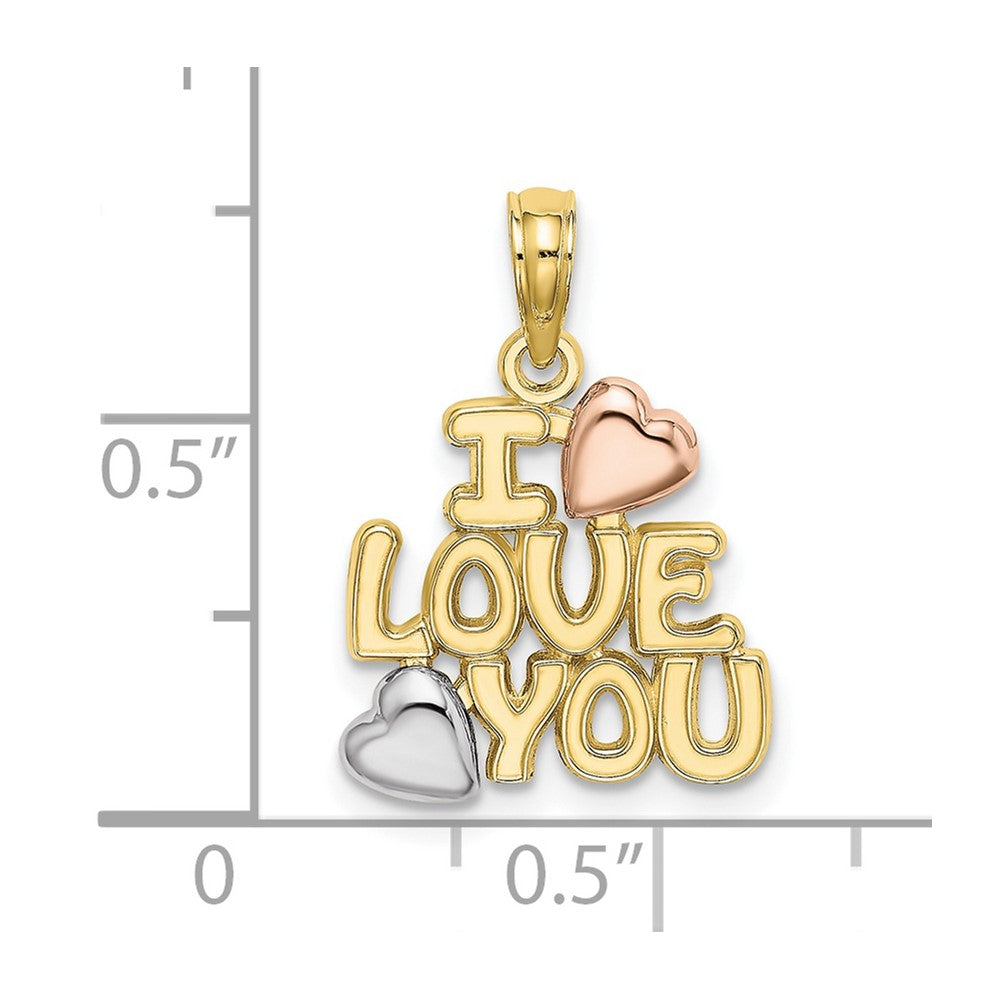 10k Tri Color 13.9 mm Tri-color I LOVE YOU W/ Hearts Charm (0.95 grams)