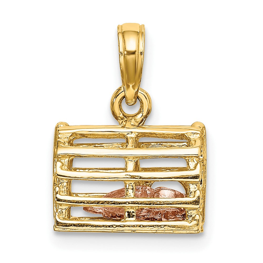 10k Two-tone 11.9 mm Two-tone 3D Lobster Trap W/Moveable Lobster Pendant (2.2 grams)