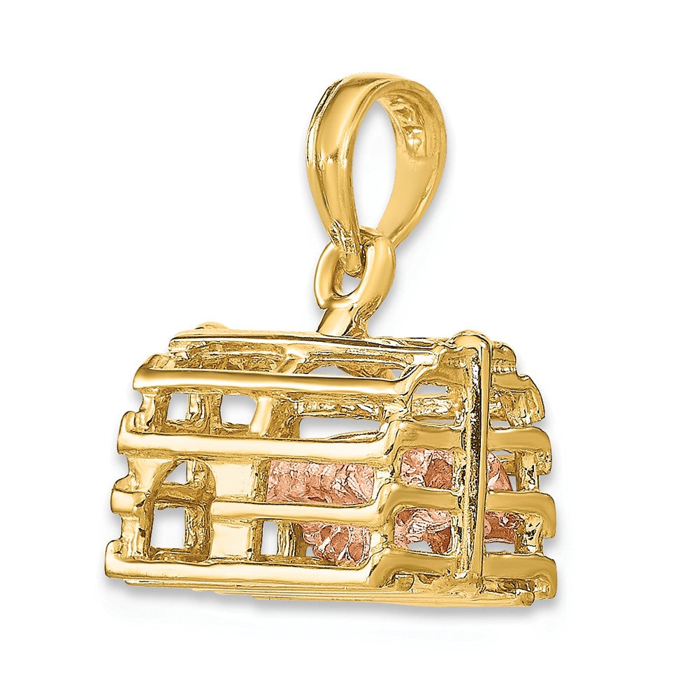 10k Two-tone 11.9 mm Two-tone 3D Lobster Trap W/Moveable Lobster Pendant (2.2 grams)