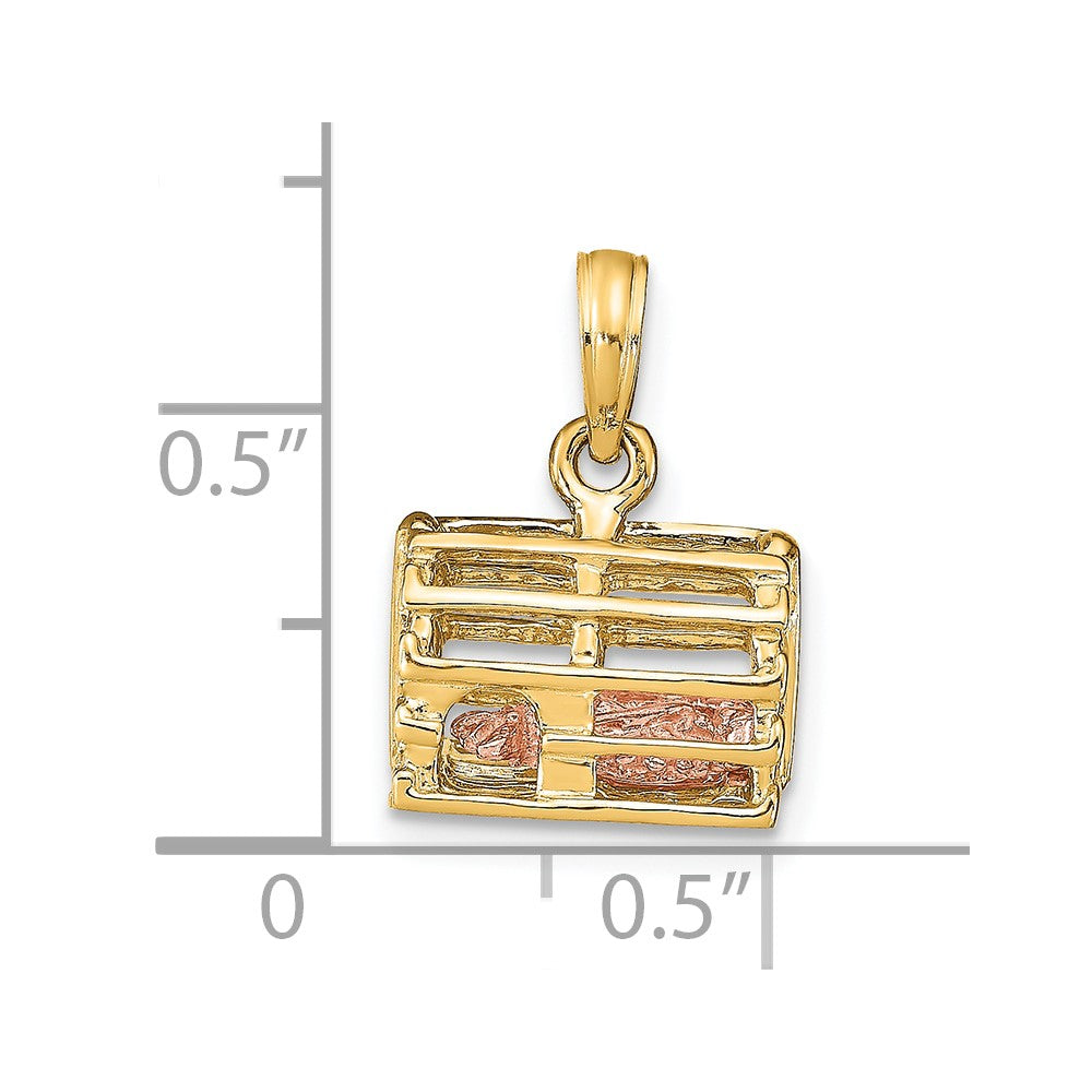 10k Two-tone 11.9 mm Two-tone 3D Lobster Trap W/Moveable Lobster Pendant (2.2 grams)