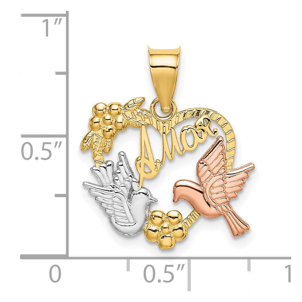 10k Two-tone 20.1 mm  AMOR Heart w/Doves Charm (1.26 grams)