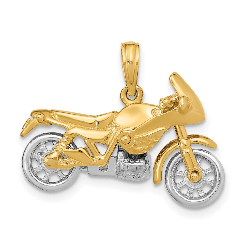 10k Two-tone 25.2 mm 3-D Moveable Motorcycle Charm (5.01 grams)