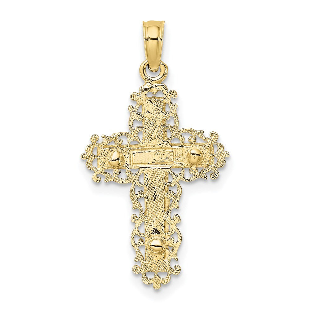 10k Two-tone 15 mm Two-tone Textured w/ Lace Trim Jesus Crucifix Charm (1.07 grams)