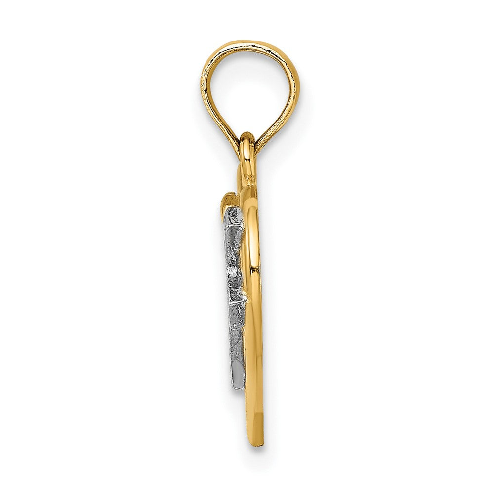 10k Yellow w/Rhodium 13 mm  Cross In Heart Charm (0.84 grams)