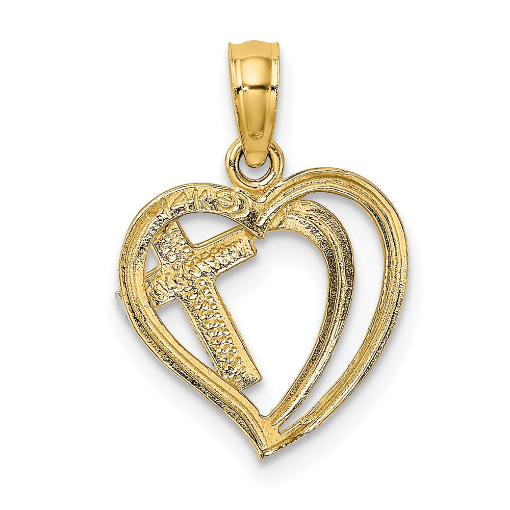 10k Yellow w/Rhodium 13 mm  Cross In Heart Charm (0.84 grams)