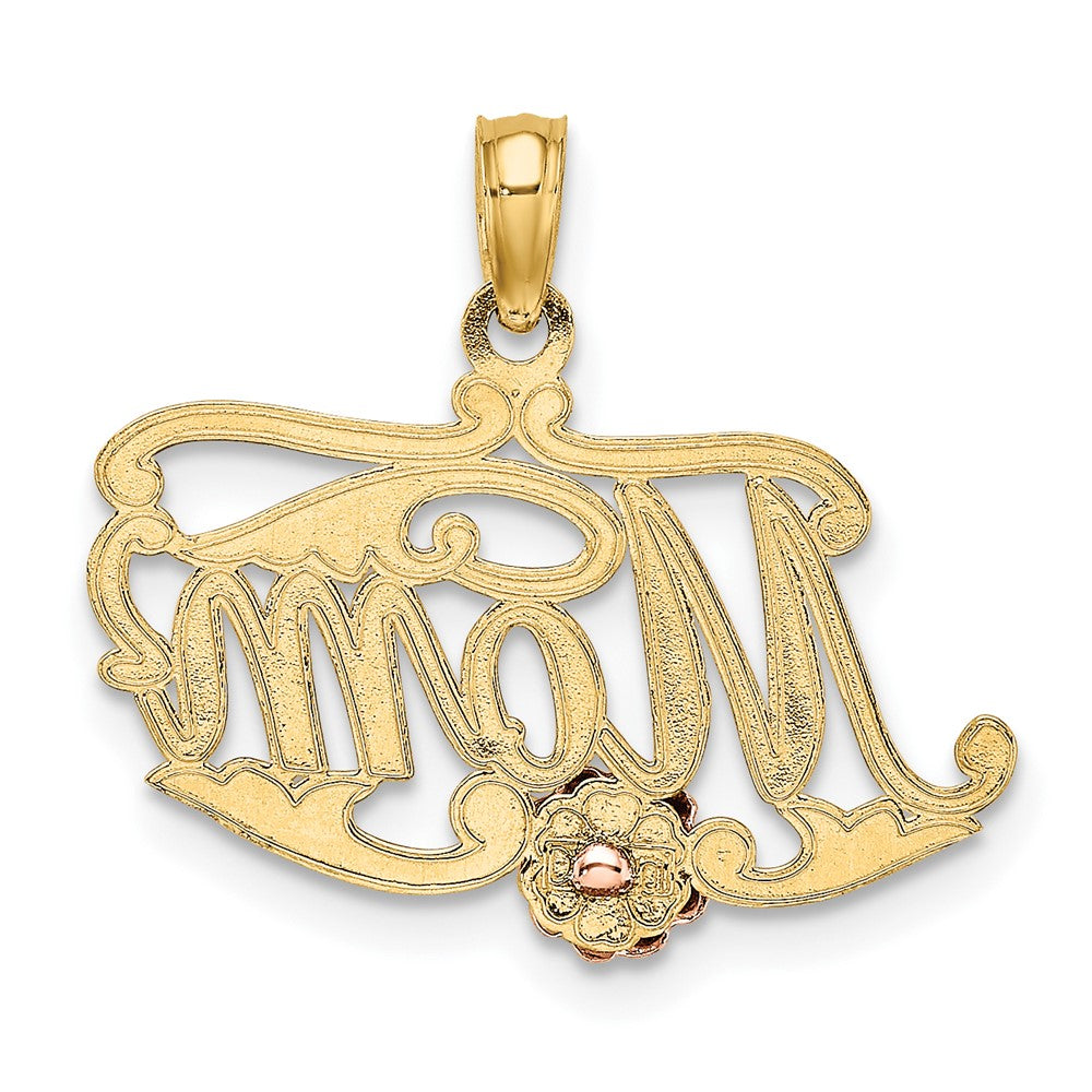 10k Two-tone 22.6 mm Two-Tone MOM Script w/ Flower Charm (1.04 grams)