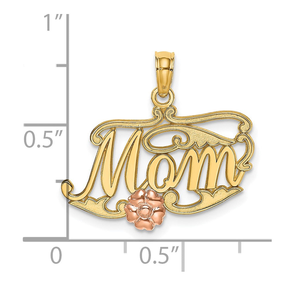 10k Two-tone 22.6 mm Two-Tone MOM Script w/ Flower Charm (1.04 grams)