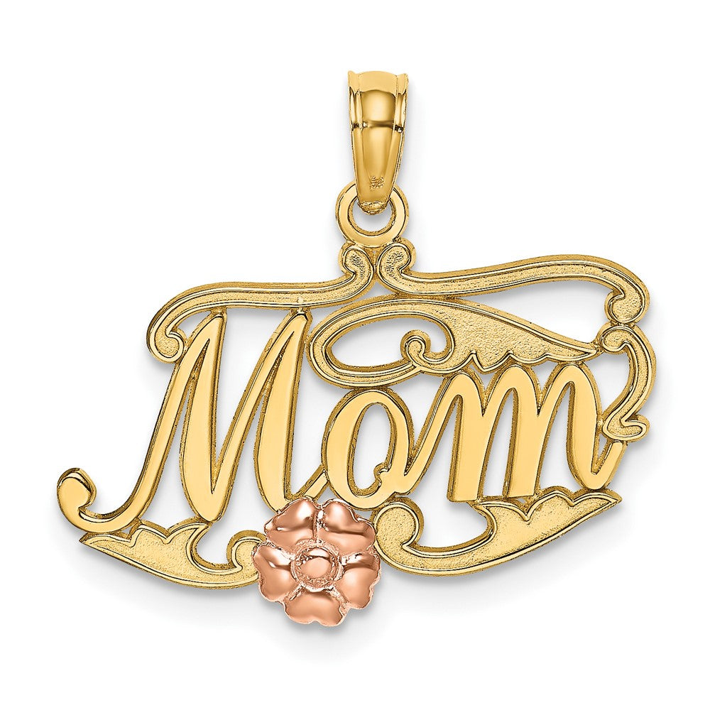 10k Two-tone 22.6 mm Two-Tone MOM Script w/ Flower Charm (1.04 grams)