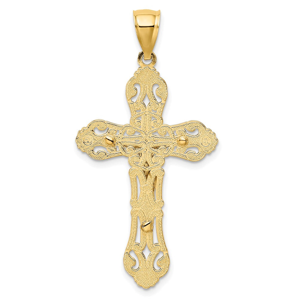 10k Yellow w/Rhodium 23 mm  Jesus Crucifix W/ Scrolled Tips Charm (2.3 grams)