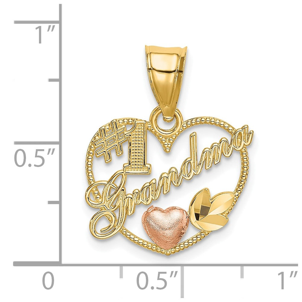 10k Two-tone 18.1 mm Two-Tone #1 GRANDMA In Heart Frame Charm (1.07 grams)