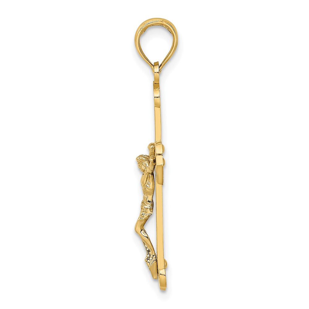 10k Two-tone 16 mm Two-tone Engraved Jesus Crucifix Charm (1.36 grams)