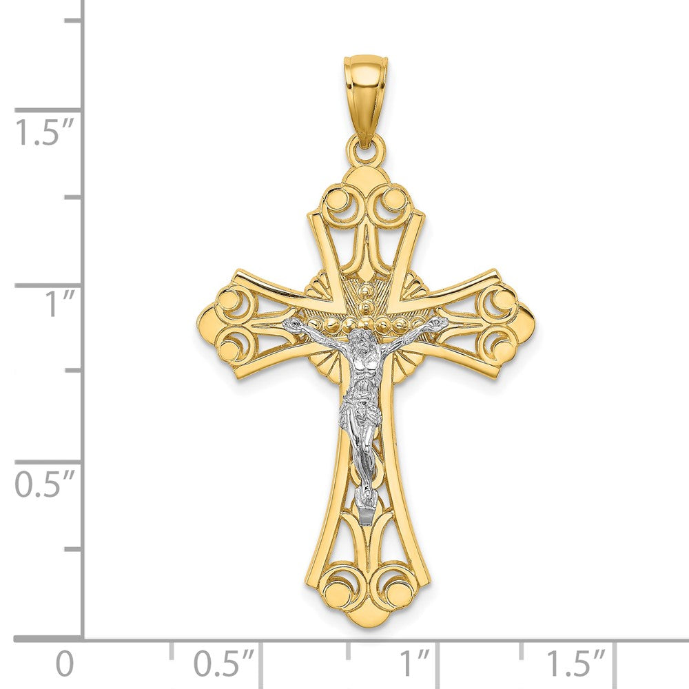 10k Two-tone 19 mm Two-tone Cut-Out Jesus Crucifix Charm (2.91 grams)