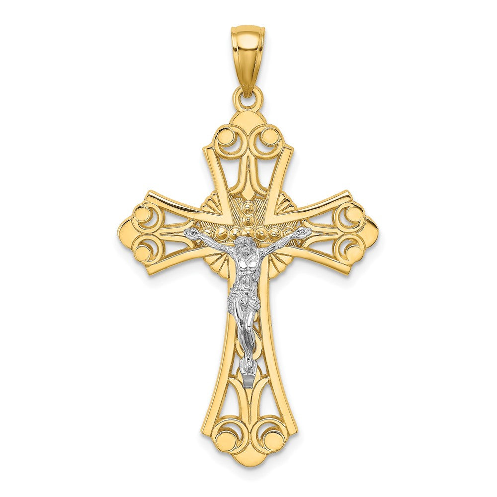 10k Two-tone 19 mm Two-tone Cut-Out Jesus Crucifix Charm (2.91 grams)