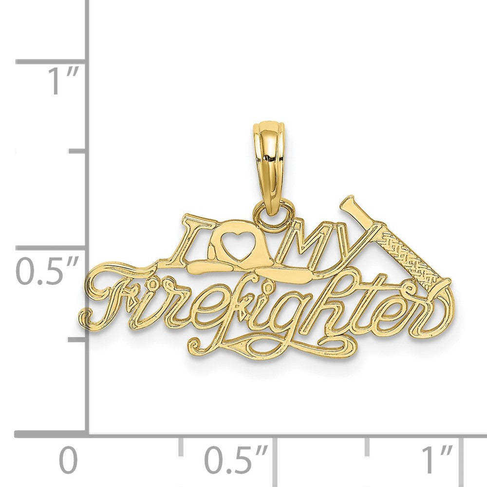 10k Yellow Gold 26 mm I LOVE MY FIREFIGHTER Charm (0.83 grams)