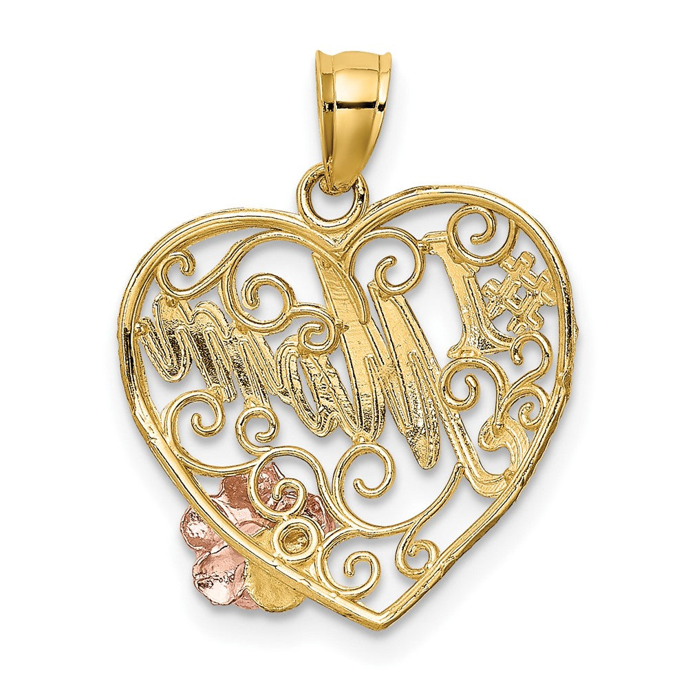 10k Two-tone 17.5 mm  #1 MOM Heart Charm (1.54 grams)