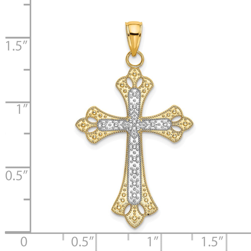 10k Yellow w/Rhodium 23 mm  Scalloped Edges Cross Charm (1.54 grams)