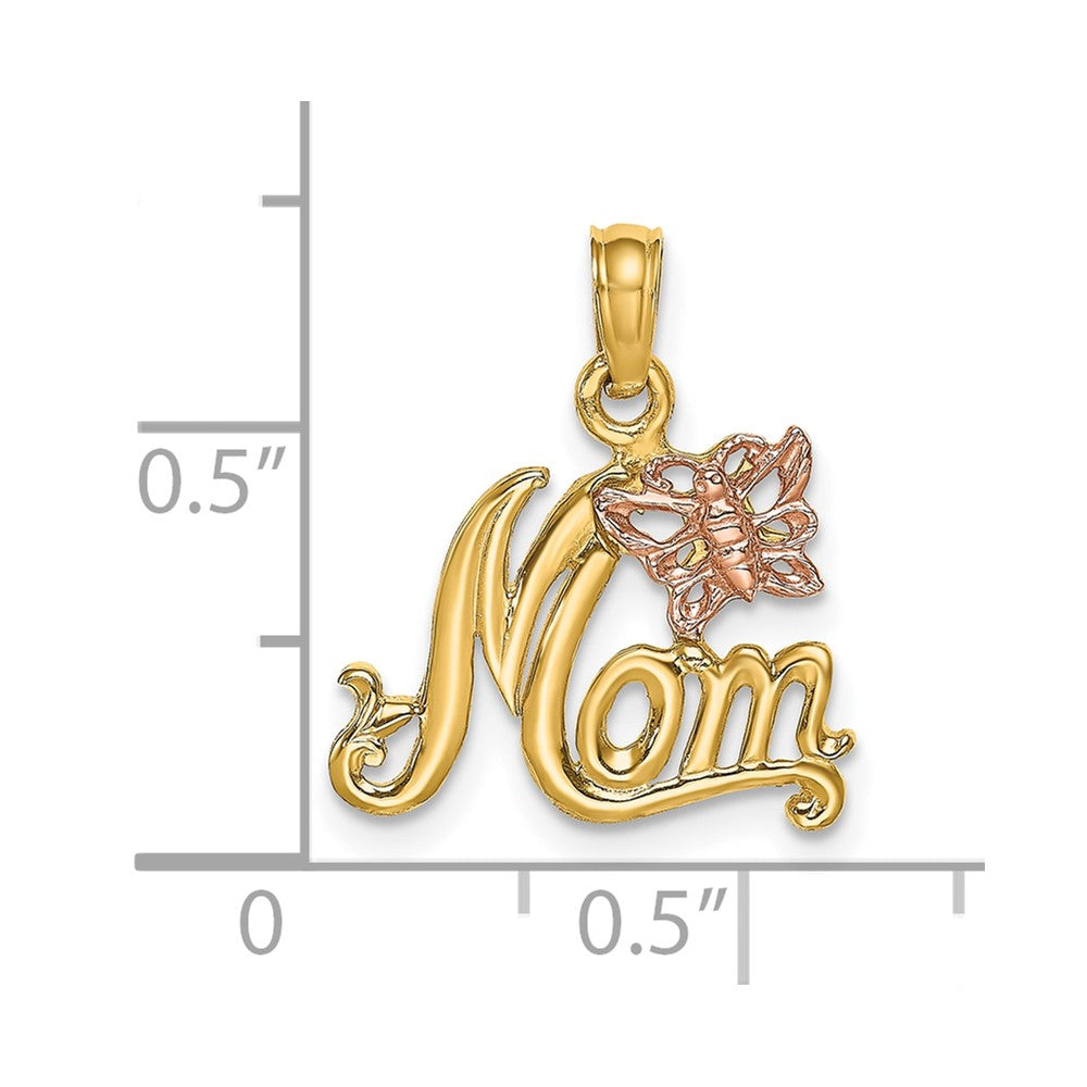 10k Two-tone 15.6 mm Two-Tone MOM W/ Butterfly Charm (0.96 grams)