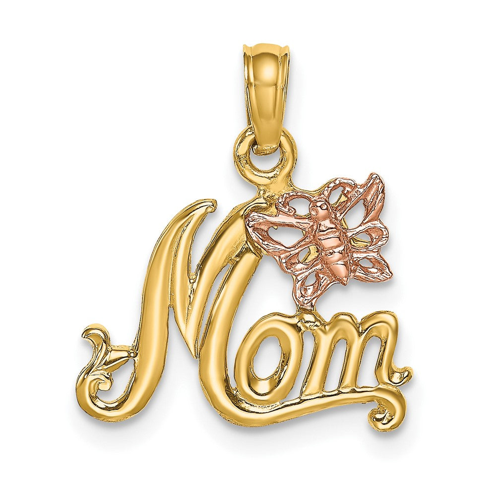 10k Two-tone 15.6 mm Two-Tone MOM W/ Butterfly Charm (0.96 grams)