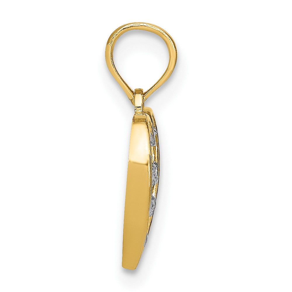10k Yellow w/Rhodium 12.8 mm  D/C Heart Charm (0.66 grams)