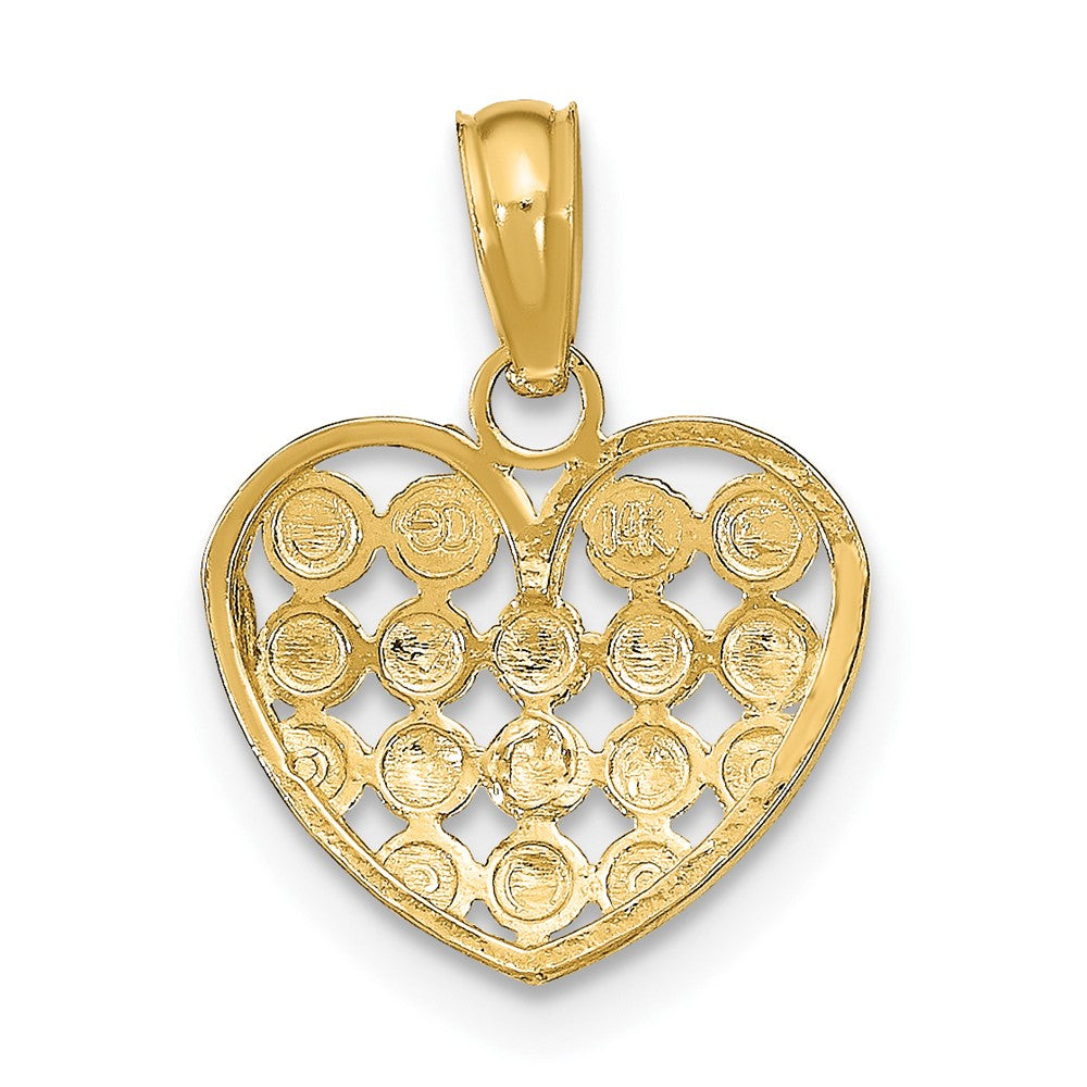 10k Yellow w/Rhodium 12.8 mm  D/C Heart Charm (0.66 grams)