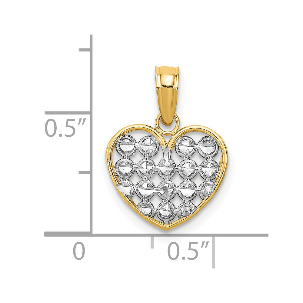 10k Yellow w/Rhodium 12.8 mm  D/C Heart Charm (0.66 grams)
