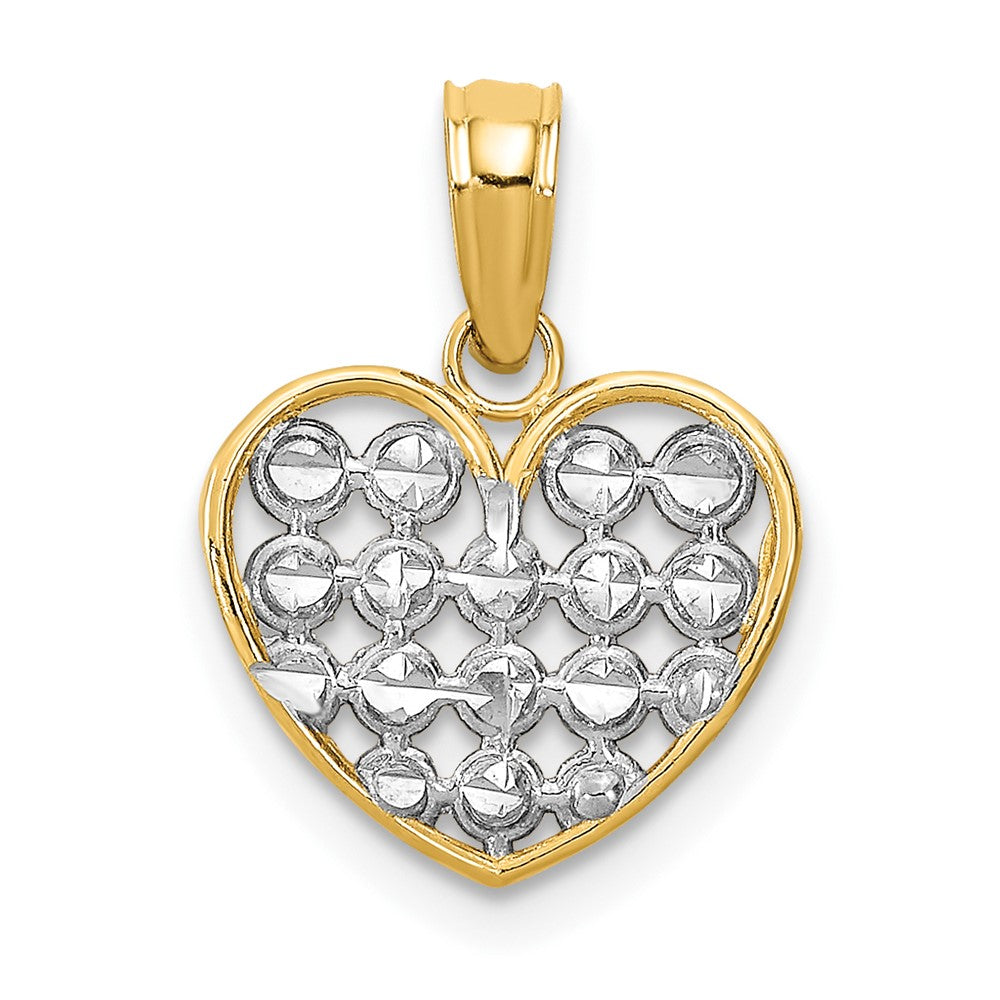 10k Yellow w/Rhodium 12.8 mm  D/C Heart Charm (0.66 grams)