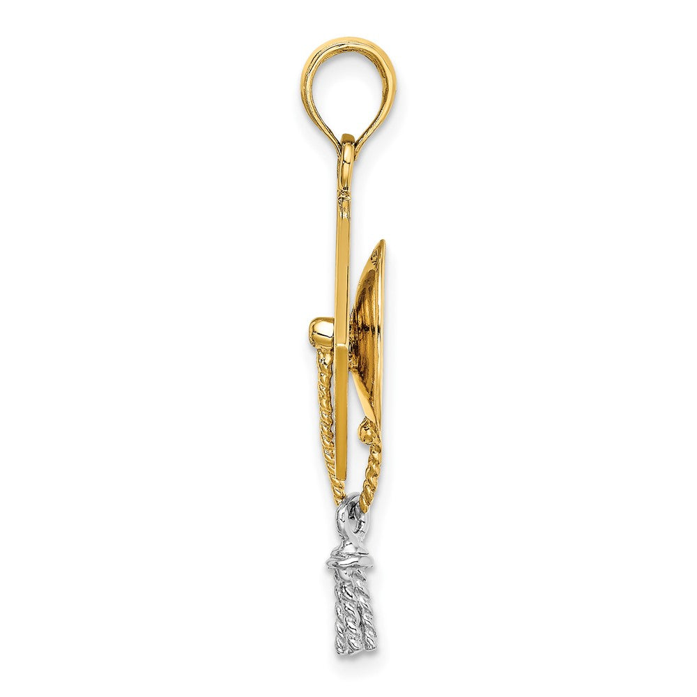10k Yellow w/Rhodium 15.5 mm  3-D Graduation Cap Moveable Tassle Charm (1.91 grams)