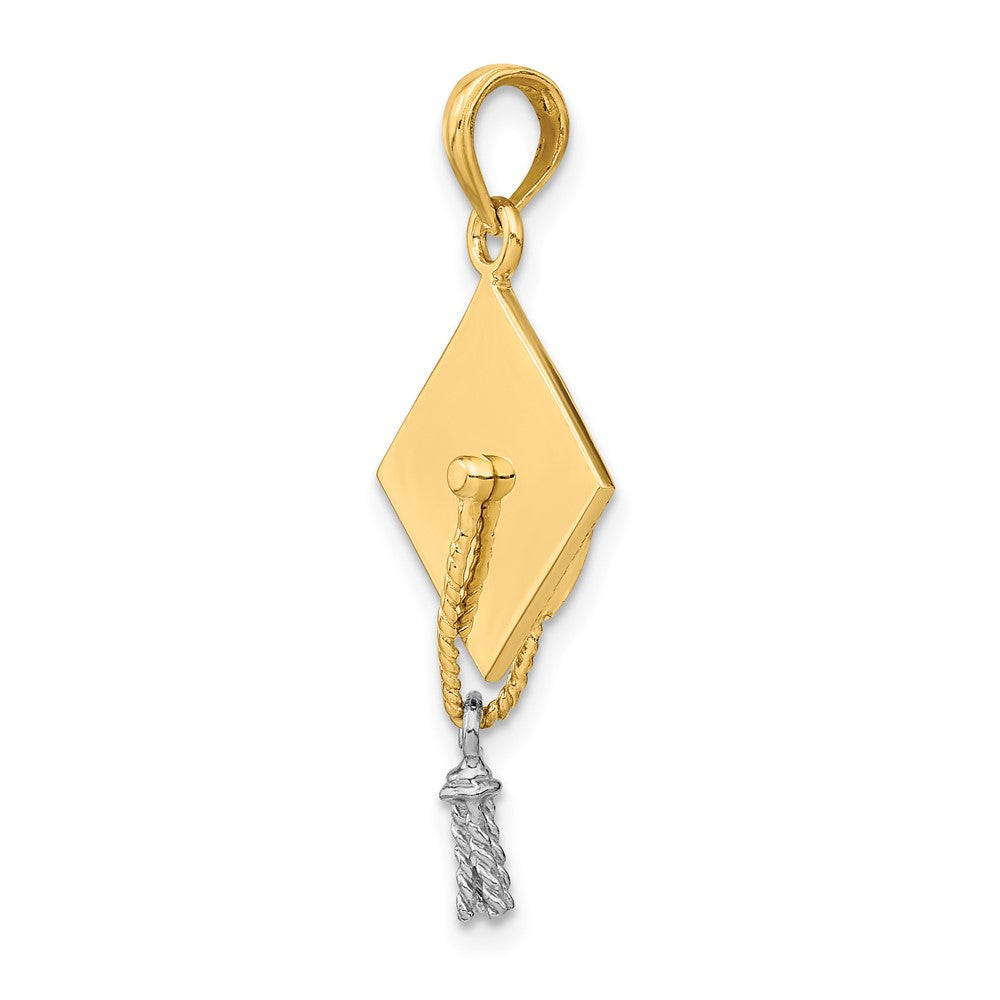 10k Yellow w/Rhodium 15.5 mm  3-D Graduation Cap Moveable Tassle Charm (1.91 grams)